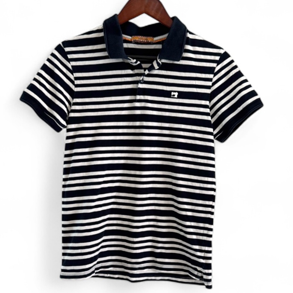 Scotch & Soda Polo Shirt Womens Medium Black White Stripes Classic Preppy